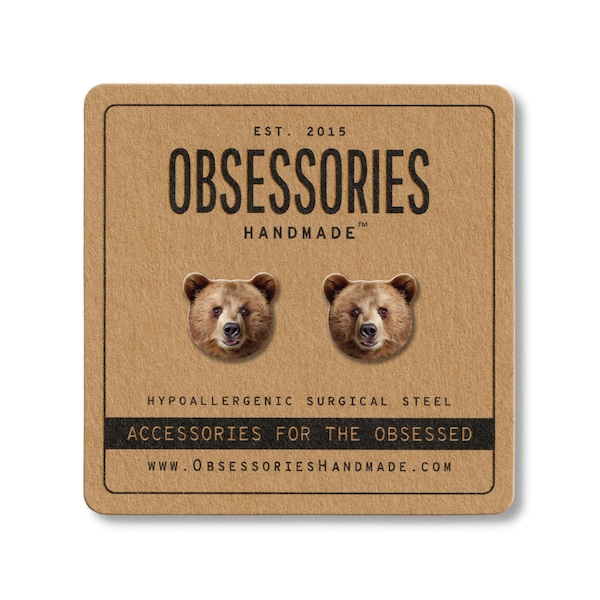 Brown Bear Earrings Wild Animal Earrings Grizzly Bear Stud Earrings Animal Studs Bear Jewelry Bear Gift For Women Gift For Bear Lover Gift