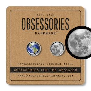Earth & Moon Earrings Earth Earrings Earth Stud Earrings Moon Studs Earth Jewelry Moon Jewelry Planet Solar System Astronomy Astronomer Gift