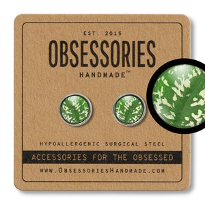 Silver Satin Pothos Plant Earrings Plant Stud Earrings Plant Jewelry Plant Gift Leaf Earrings Leaf Studs Leaf Jewelry Crazy Plant Lady Gift