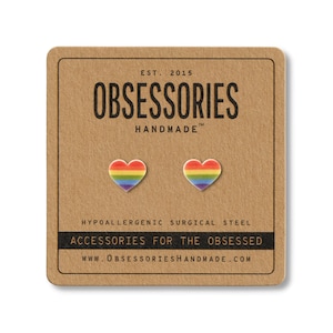 Rainbow Heart Earrings Rainbow Earrings Rainbow Stud Earrings Rainbow Jewelry Rainbow Accessories Lesbian Gay Bisexual Transgender LGBT Gift