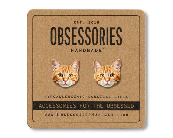 Orange Tabby Cat Earrings Orange Cat Stud Earrings Tabby Cat