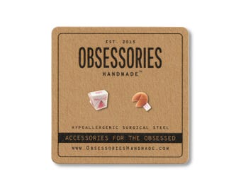 Chinese Food & Fortune Cookie Earrings Stud Earring Post Miniature Food Jewelry Junk Food Accessories Foodie Grunge Kitsch Kitschy Gift Idea