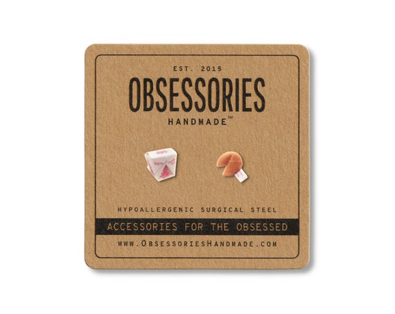 Chinese Food & Fortune Cookie Earrings Stud Earring Post Miniature Food Jewelry Junk Food Accessories Foodie Grunge Kitsch Kitschy Gift Idea