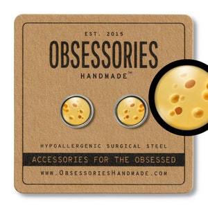 Swiss Cheese Earrings Cheese Jewelry Food Earrings Studs Food Stud Earrings Food Jewelry Cheese Gift Cheese Lover Gift Cheese Slice Wedge
