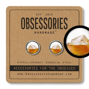 Whiskey Earrings Stud Earrings Whiskey Jewelry Whiskey Gift Whiskey Lover Hard Alcohol Liquor Scotch Bourbon On The Rocks Glass Bartender