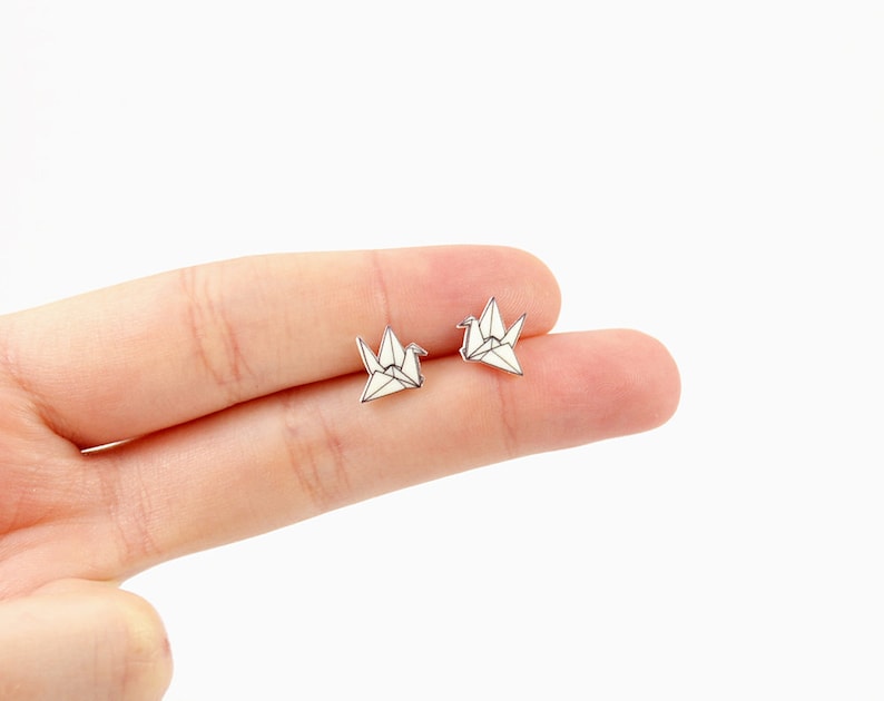 Paper Crane Earrings Stud Earrings Post Crane Jewelry Crane Etsy