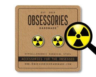 Radioactive Stud Earrings Jewelry Gift Nuclear Radiation Toxic Warning Caution Danger Hazard Sign Symbol Zombie Chernobyl Grunge Punk