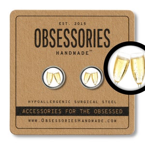 Champagne Earrings Champagne Stud Earrings Post Champagne Jewelry Champagne Gift Champagne Glass Champagne Flute Toast Cheers New Years Eve