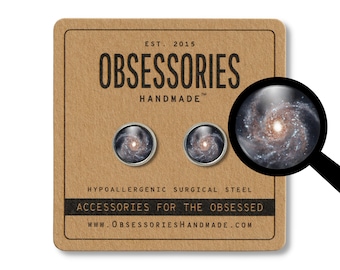 Pendientes de la Vía Láctea Pendientes del espacio exterior Pendientes de botón de galaxia espiral Pendientes de botón espaciales Joyería galáctica Joyería espacial Regalo galáctico Estrellas cósmicas