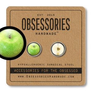 Pendientes de manzana verde Pendientes de botón de manzana Joyas de post manzana Regalo de manzana Pendientes de fruta Pendientes de fruta Joyas de fruta Pendientes de comida Pendientes de comida
