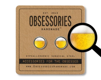 Beer Earrings Beer Stud Earrings Post Beer Jewelry Beer Gift Draft Beer Mug Beer Stein Beer Pint Glass Foam Beer Lover Gift Oktoberfest Gift