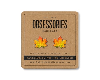 Pendientes de hoja de arce Pendientes de botón de hoja de otoño Joyería de hoja de otoño Pendientes de botón de otoño Joyería de otoño Regalo de otoño Pendientes de otoño Botón de otoño