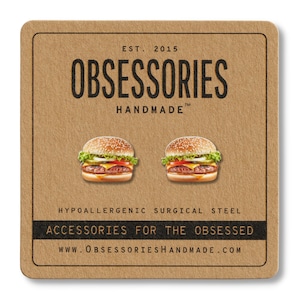 Hamburger Earrings Stud Burger Earrings Cheeseburger Miniature Food Earrings Mini Food Stud Earrings Hamburger Gift For Her Foodie Gift Idea