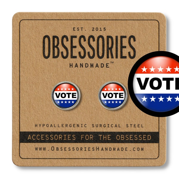 Vote Button Vote Pin 2024 Presidential Election Politics Political Democrat Liberal Republican Conservative Stud Earrings Post Jewelry Gift