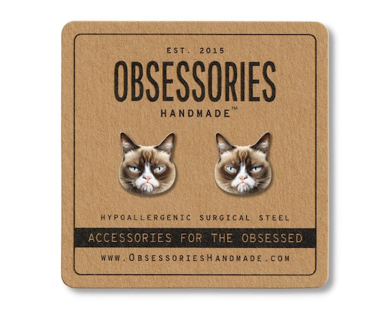 Funny Cat Earrings Angry Cat Stud Earring Cute Cat Jewelry Funny Cat Gift For Cat Mom Gift For Cat Lover Gift Women Crazy Cat Lady Gift Idea