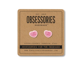 Be Mine Candy Heart Earrings Conversation Heart Stud Earrings Valentines Day Earrings Pink Heart Candy Valentines Day Gift Valentine Gift