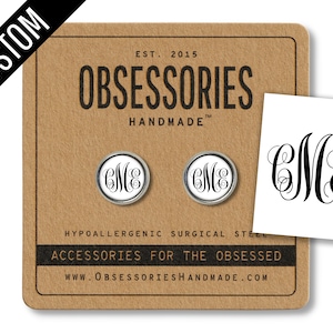 Pendientes personalizados con monograma, pendientes con iniciales, pendientes de botón con monograma para bodas, pendientes de botón con iniciales, joyería con monograma, regalo con monograma, regalo para despedida de soltera