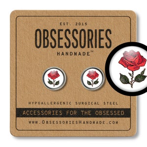 Rode Roos Oorbellen Rose Stud Oorbellen Rose Sieraden Rose Stam Bloem Oorbellen Bloem Studs Valentijnsdag Oorbellen Dag Studs Dag Sieraden Cadeau