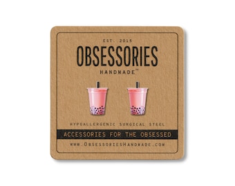 Strawberry Boba Earrings Boba Tea Earrings Kawaii Earrings Kawaii Stud Earrings Kawaii Jewelry Boba Gift Boba Tea Gift Bubble Tea Gift Idea