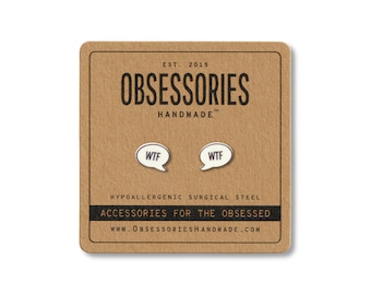 WTF Speech Bubble Stud Earrings Post Jewelry Accessories What The F*ck What The F Word F Bomb Curse Word Cuss Word Profanity Grunge Gift