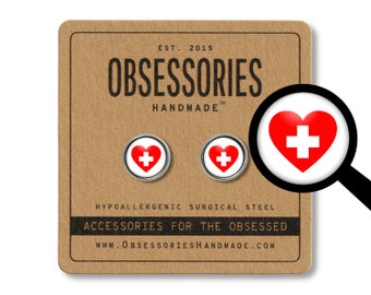 Krankenschwester Ohrringe Krankenschwester Ohrstecker Krankenschwester Schmuck Krankenschwester Geschenk Herz Kreuz rot & weiß Krankenschwester Hut Schmuck RN Registered Nurse Nursing School Geschenk