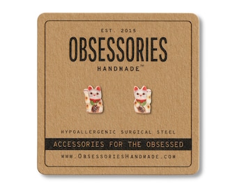 Maneki-Neko Japanese Chinese Lucky Cat Earring Money Cat Stud Earring Post Fortune Cat Jewelry Happy Cat Accessories Good Luck Cat Gift Idea