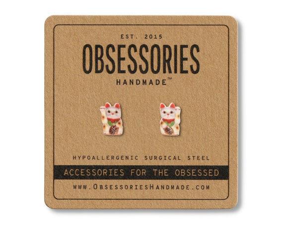 Detailed Good Luck Maneki Cat Studs Detailed Good Luck Maneki Cat Studs