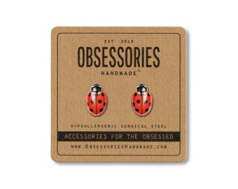 Red Ladybug Stud Earrings, Insect Bug Jewelry, Surgical Stainless Steel Posts