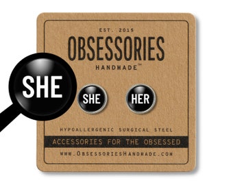 She/Her Pronoun Earrings She Her Earrings Preferred Pronoun Stud Earrings Post Her Studs Gender Pronoun Jewelry Her Jewelry Pronoun Gift PGP
