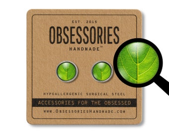 Pendientes de hoja verde, pendientes de botón con forma de hoja, joyería de hojas de plantas, pendientes de hojas de plantas, pendientes de botón de plantas, joyería de plantas, regalo para amantes de las plantas