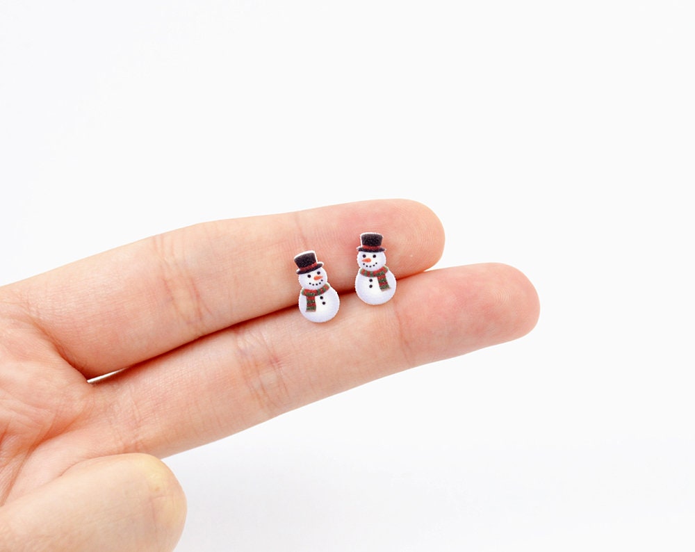 Snowman Earrings Christmas Earring Christmas Stud Earring Snowman Jewelry Christmas Jewelry Snow Man Christmas Gift Present Stocking Stuffer