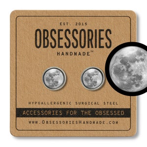 Pendientes de luna Pendientes de botón de luna llena Joyas de post luna Pendientes de fase lunar Te amo hasta la luna y más allá Regalo de luna Planeta del espacio exterior