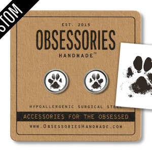 Custom Paw Print Earrings Dog Paw Earrings Cat Paw Stud Earrings Print Studs Paw Jewelry Print Jewelry Pet Fur Baby Mom Crazy Cat Lady Gift