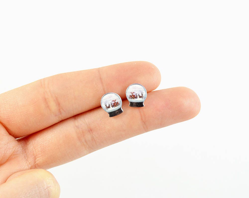 Snow Globe Jewelry Snowglobe Christmas Stud Earrings Post Etsy