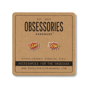 Bam Pow Comic Book Earrings Stud Earrings Book Jewelry Book Accessories Sound Effect Superhero Super Hero Retro Geeky Geek Nerd Gift Idea
