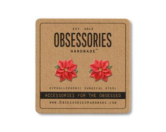 Christmas Poinsettia Earrings Red Poinsettia Flower Earrings Christmas Earrings Christmas Stud Earrings Christmas Jewelry Stocking Stuffer