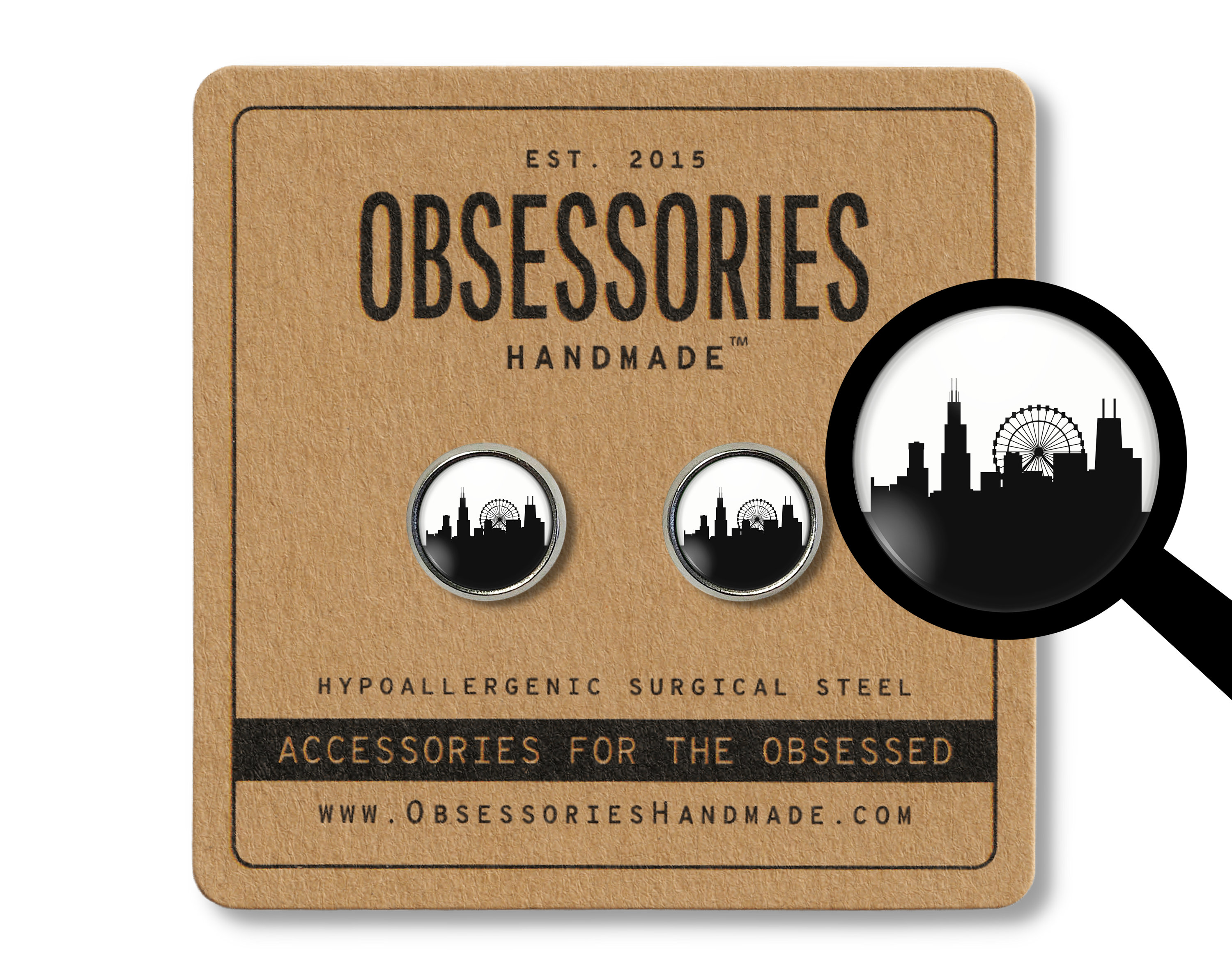 Chicago Skyline Chicago Cityscape Chicago Earrings Stud Earrings Chicago Jewelry Chicago Gift Chicago City The Windy City Chitown Chi Town