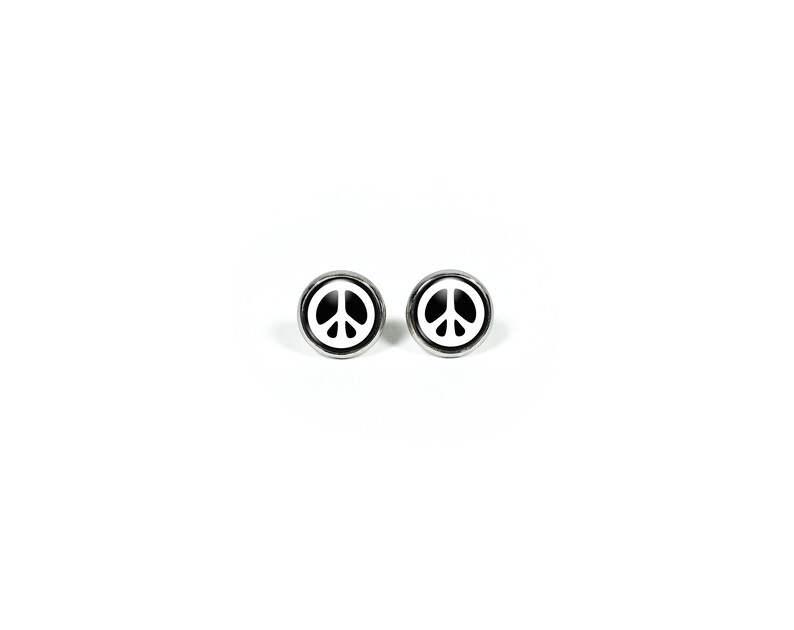 Mixed Metal Peace Sign Earrings main image 1