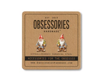 Pendientes de gnomo de jardín, pendientes de gnomo de césped, joyería de gnomo en miniatura, regalo de gnomo para abuela, regalo para amantes de los gnomos, regalo para jardineros, regalo para mujeres.