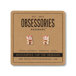 Maneki-Neko Japanese Chinese Lucky Cat Earring Money Cat Stud Earring Post Fortune Cat Jewelry Happy Cat Accessories Good Luck Cat Gift Idea