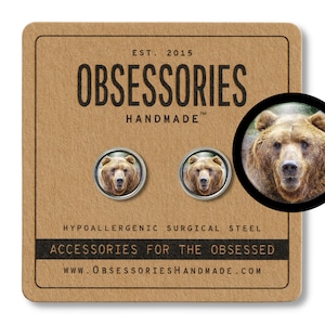 Brown Bear Earrings Grizzly Bear Stud Earrings Post Bear Jewelry Bear Gift Wild Animal Earrings Animal Studs Animal Jewelry Wildlife Forest