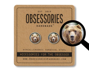 Pendientes de oso pardo, pendientes de oso grizzly, joyería de oso, regalo de oso, pendientes de animales salvajes, pendientes de animales, joyería de animales, vida silvestre, bosque