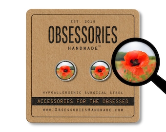 Pendientes de amapola roja, pendientes de botón de amapola, joyería de amapola, pendientes de flor de amapola, joyería de flor, regalo de amapola, campo de amapolas, Papaver Rhoeas