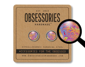 Psychedelic Earrings Trippy Earrings Hippie Stud Earrings Psychedelic Jewelry Trippy Jewelry Rainbow Tie Dye Tiedye Swirl 60s 70s Hippy Gift