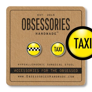 Yellow Taxi Jewelry New York Earrings York Stud Earring York Jewelry Taxi Gift Taxi Cab Driver Taxicab York City NY Mismatched Black & White