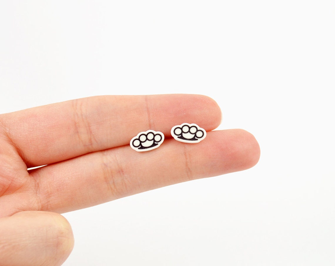 Black Brass Knuckle Stud Earrings Post Knuckle Jewelry Punk Etsy