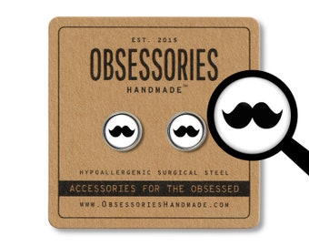 Black Mustache Earrings Handlebar Mustache Stud Earrings Post Mustache Jewelry Mustache Gift Mustache Silhouette Movember No Shave November