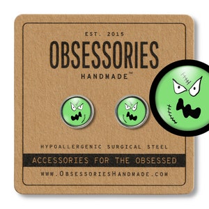 Monster Earrings Monster Stud Earrings Monster Jewelry Green Monster Gift Halloween Earrings Halloween Stud Halloween Jewelry Halloween Gift