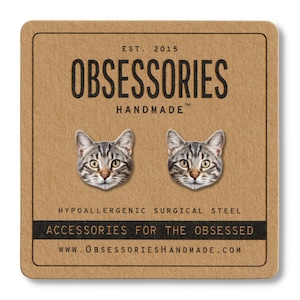 Gray Tabby Cat Earrings Gray Cat Stud Earrings Grey Cat Jewelry Cute Cat Gift For Cat Mom Gift For Cat Lover Gift For Cat Owner Gift For Her