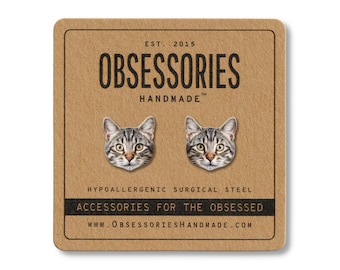Gray Tabby Cat Earrings Gray Cat Stud Earrings Grey Cat Jewelry Cute Cat Gift For Cat Mom Gift For Cat Lover Gift For Cat Owner Gift For Her